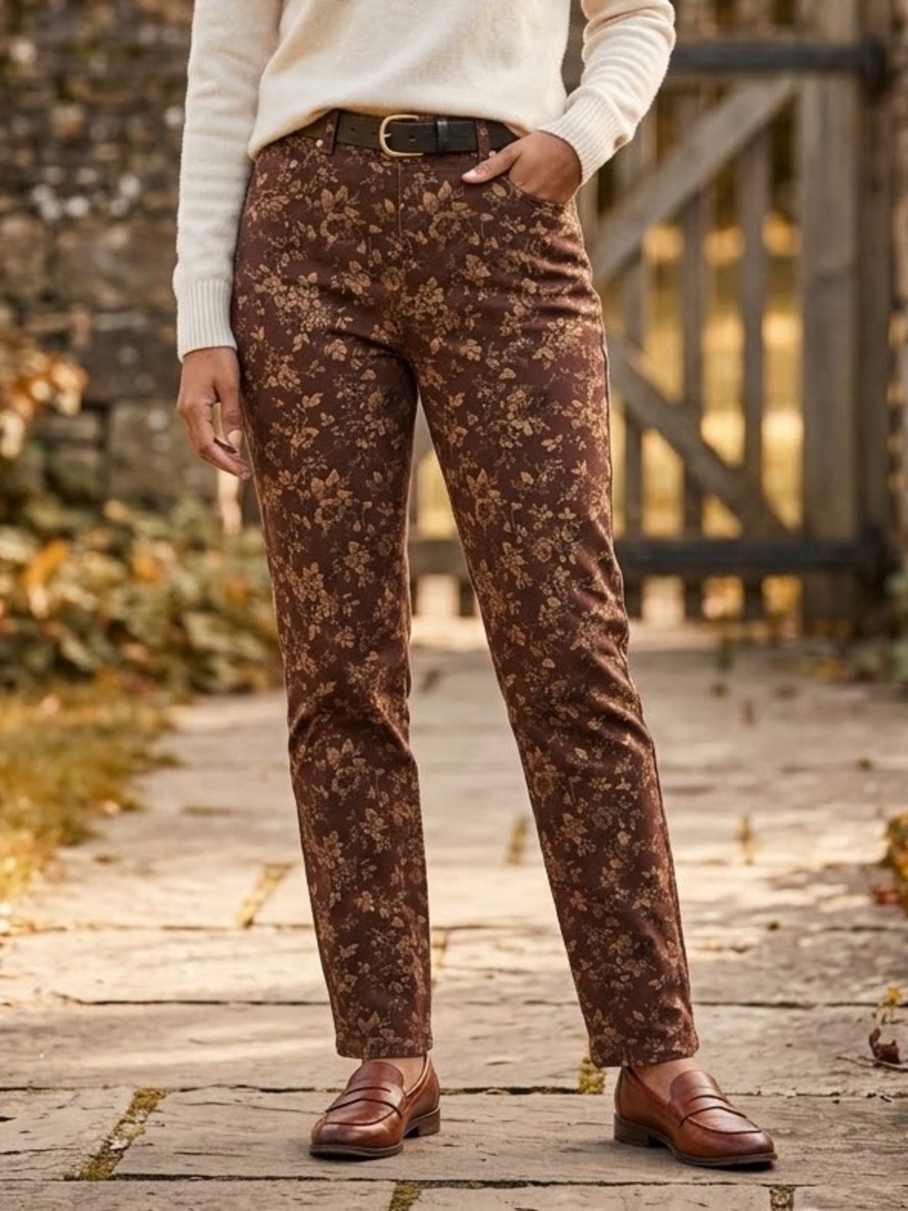 Lauren Ralph Lauren Women’s Sz 12P High Rise Stretch Floral Pants Brown Vintage